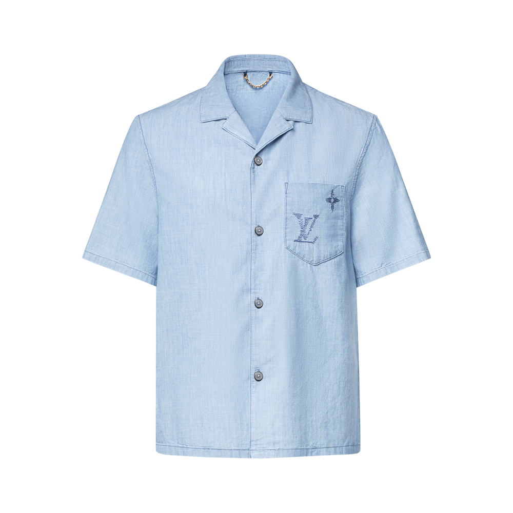 LOUIS VUITTON Embroidered Signature Chambray Short-Sleeved Shirt and Shorts #387209