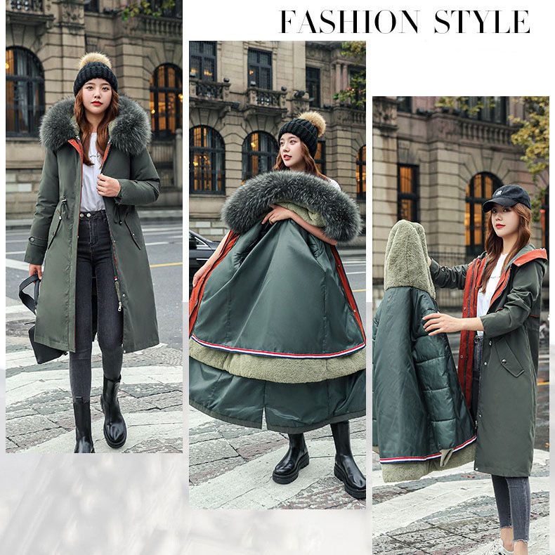 Women's winter parka with hood and fur collar