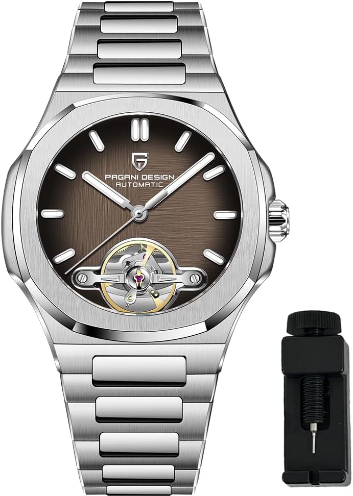 RollsTimi Pagani Design Men's Watch, PD-YS025, Men's Automatic, Skeleton Tourbillon, Business Mechanical Movement, Sporty Sapphire Lens, Stainless Steel Bracelet, 42 mm Case