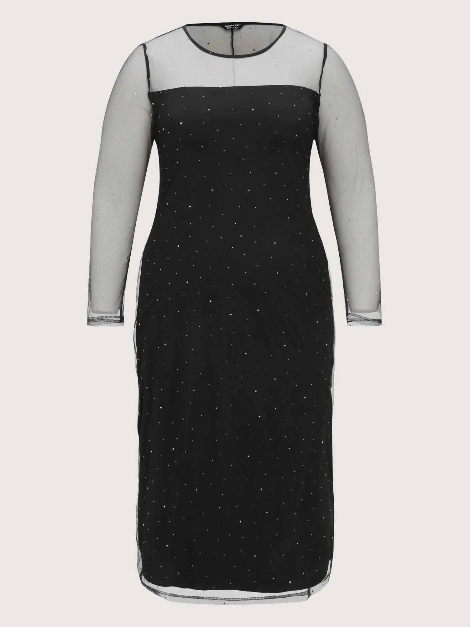 Sheer Stretchy Rhinestone Midi Party Dress