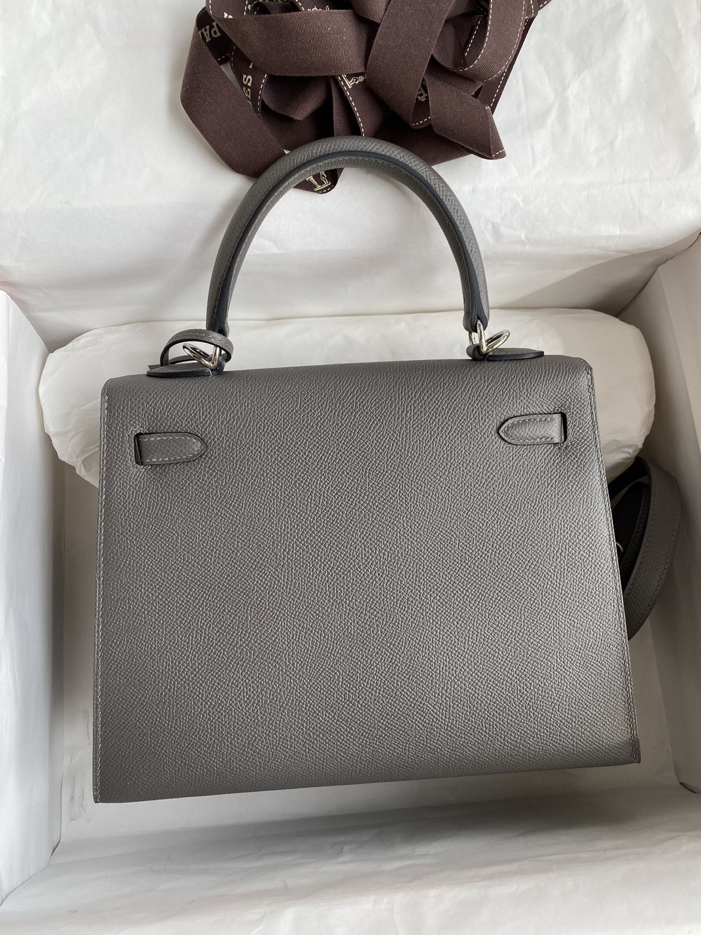 [TOP] HERMES Kelly Epsom Leather 25cm -  Gris Pantin & SHW