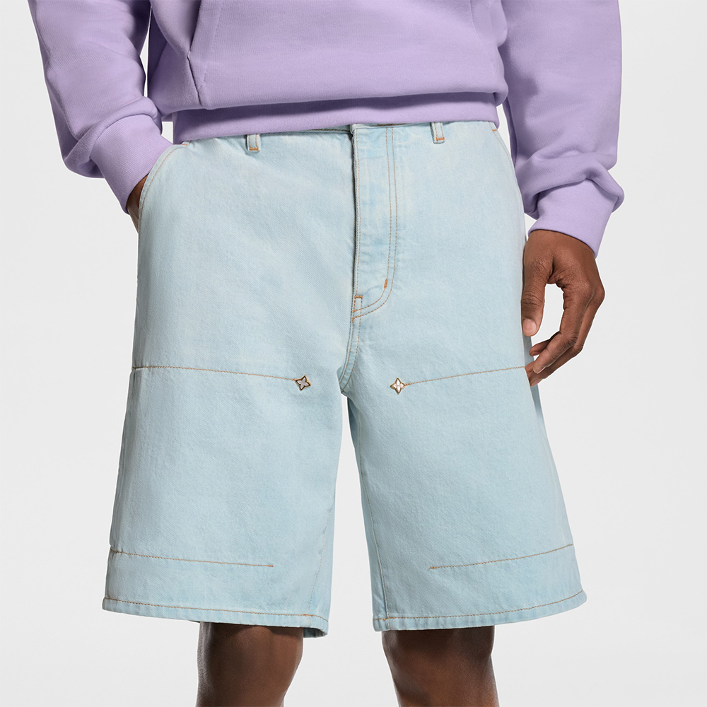 LOUIS VUITTON Signature Embroidered Denim Workwear Shorts #379885