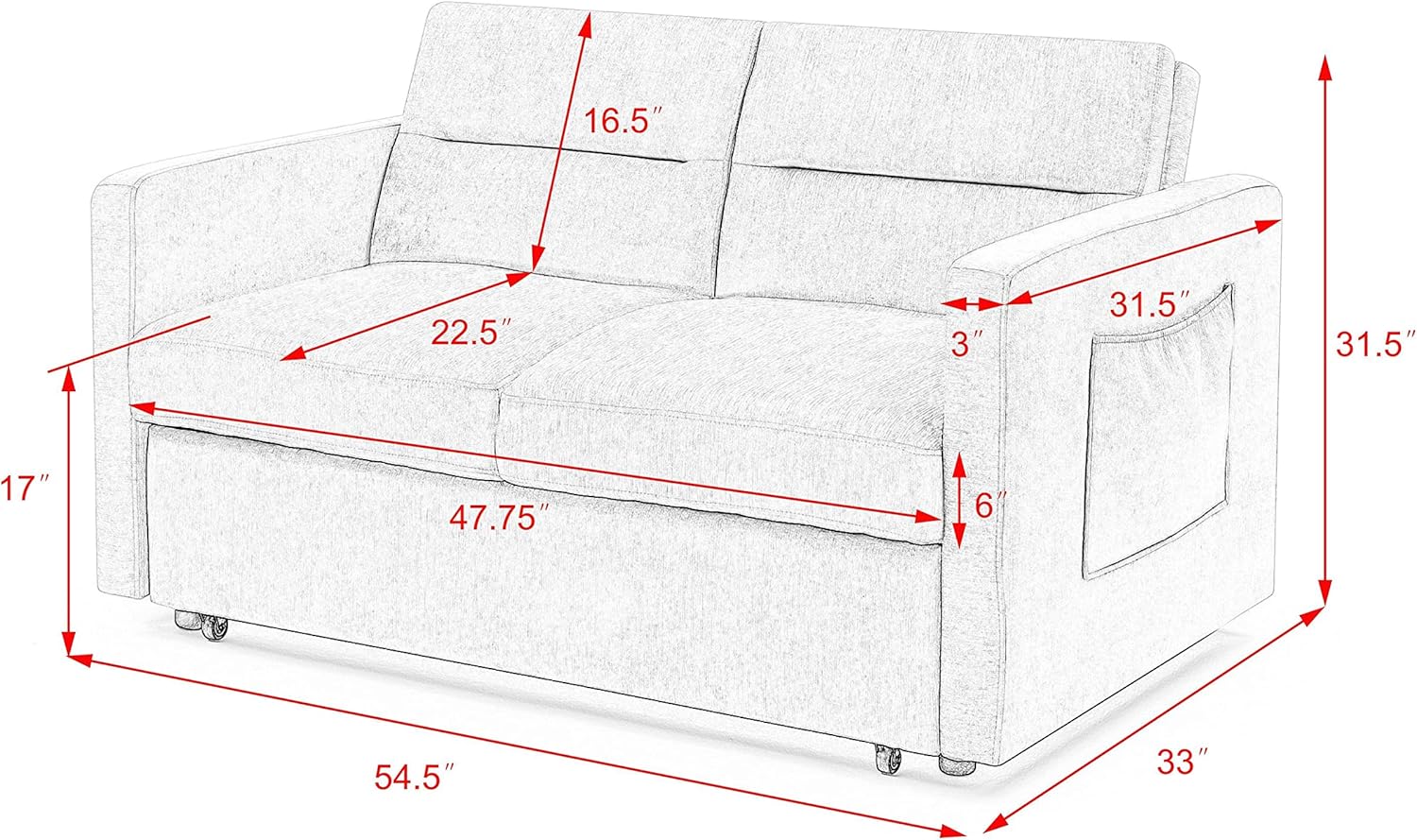 Merax 54.5'' Modern Convertible Sleeper Sofa Bed with Two Side Pockets, Velvet Sofa w/Pull-Out Bed Loveseat Sofa Couch and Adjsutable Back for Living Room (Beige)