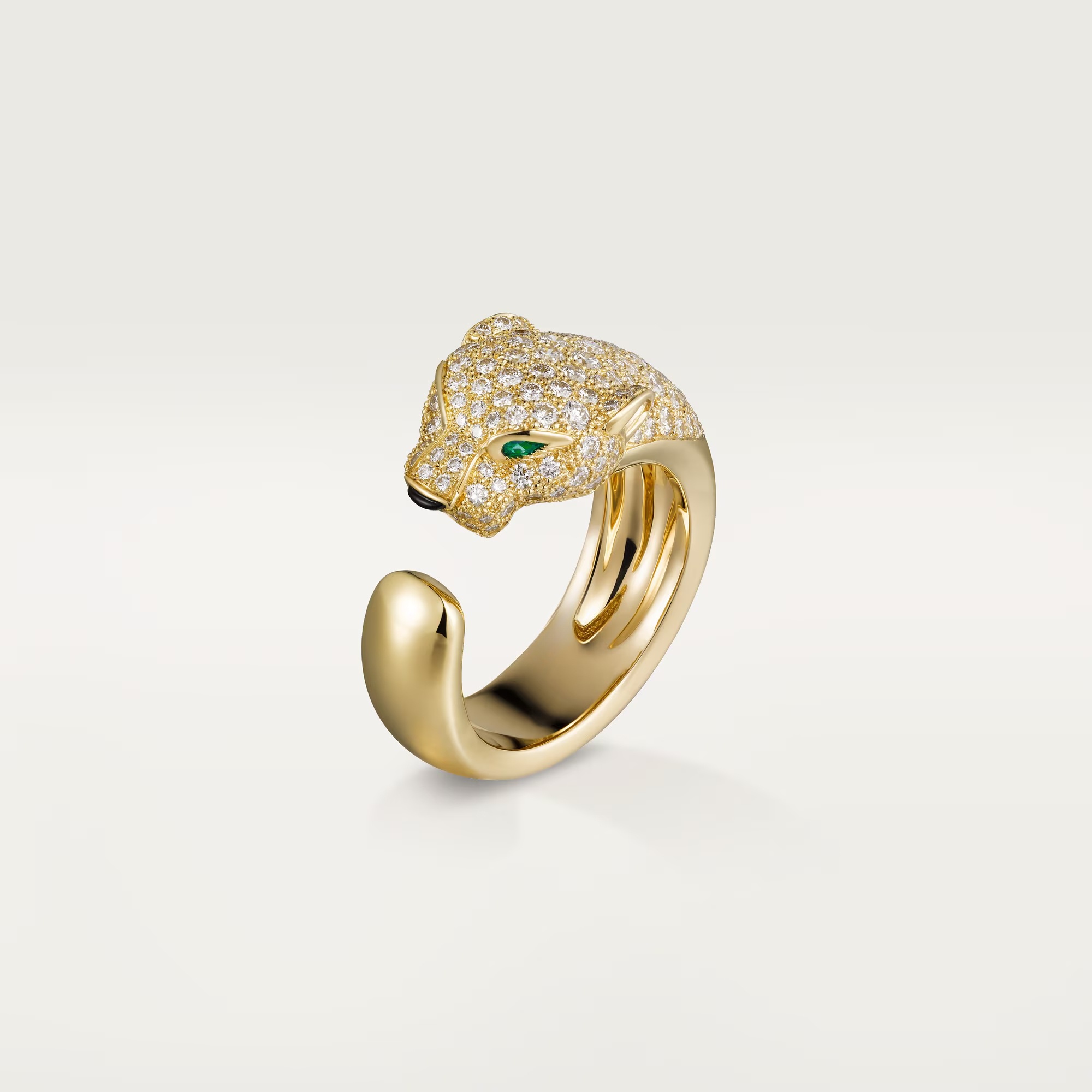 Carty Panther Pure Ring, Yellow Gold, Medium Model ,Half-Paved