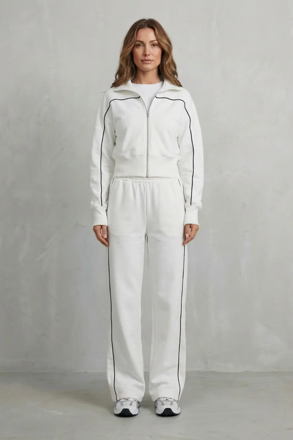 Savina – Urban Edge Piped Zip Jacket & Wide-Leg Pants Set