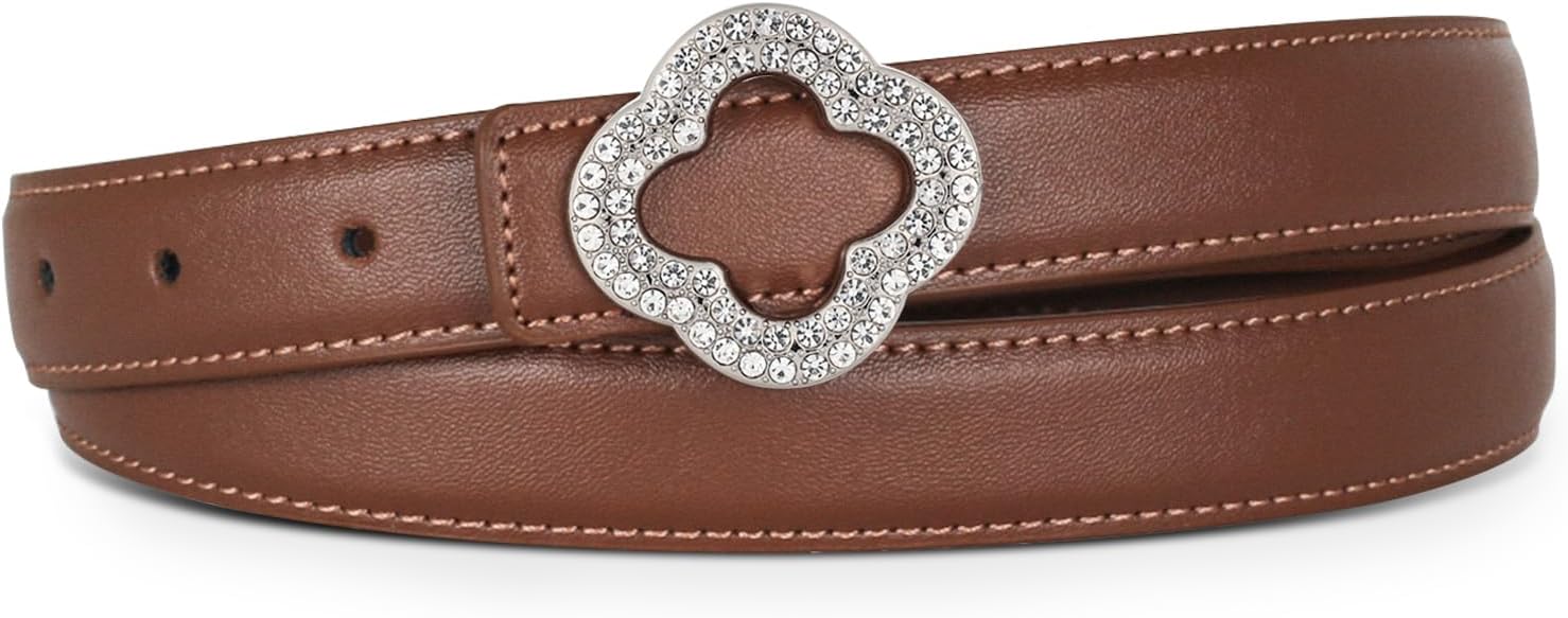 Aurolran Women's Designer Leather Belt with Gold Buckle, Fashion Waist Accessory for Jeans & Dresses, Great Gift Idea for Her