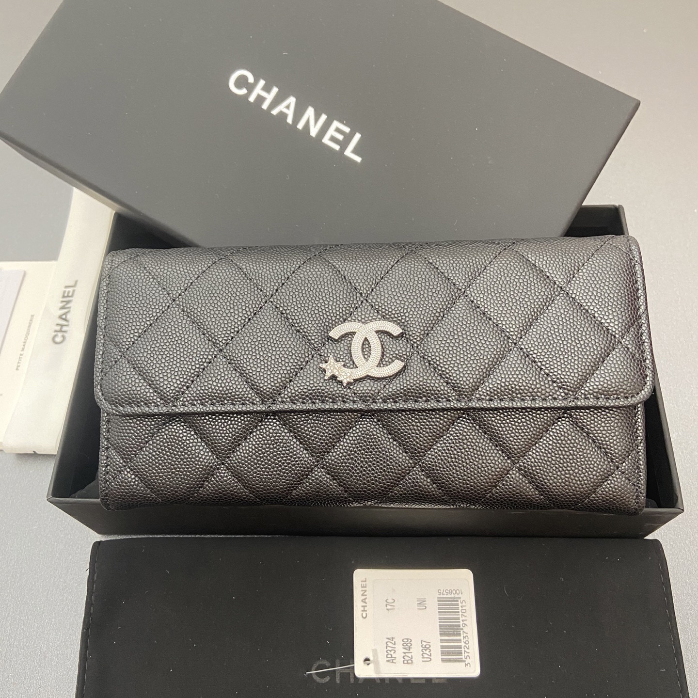 [TOP] CHANEL Caviar Skin Wallet 19cm - Black - SHW - 711 Luxury