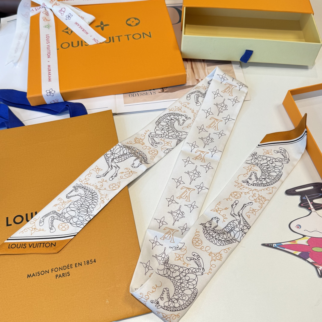 [TOP] Louis Vuitton LV Twilly Scarf 8x120cm - White - 711 Luxury