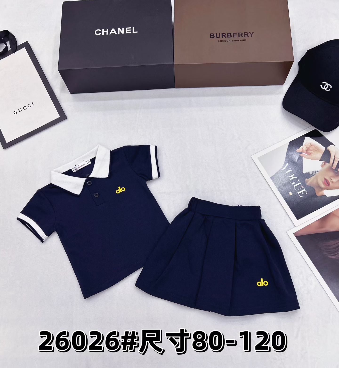 ALO Toddler Girls 2-Piece Polo Top & Pleated Skirt Set Summer Cotton Kids Matching Outfit Sizes 80-120