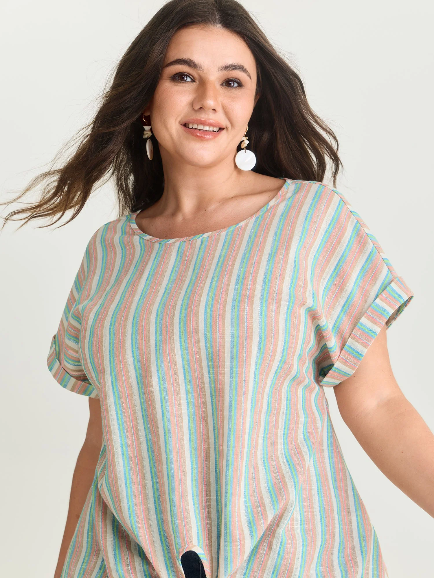 Striped Print Knotted Front Blouse