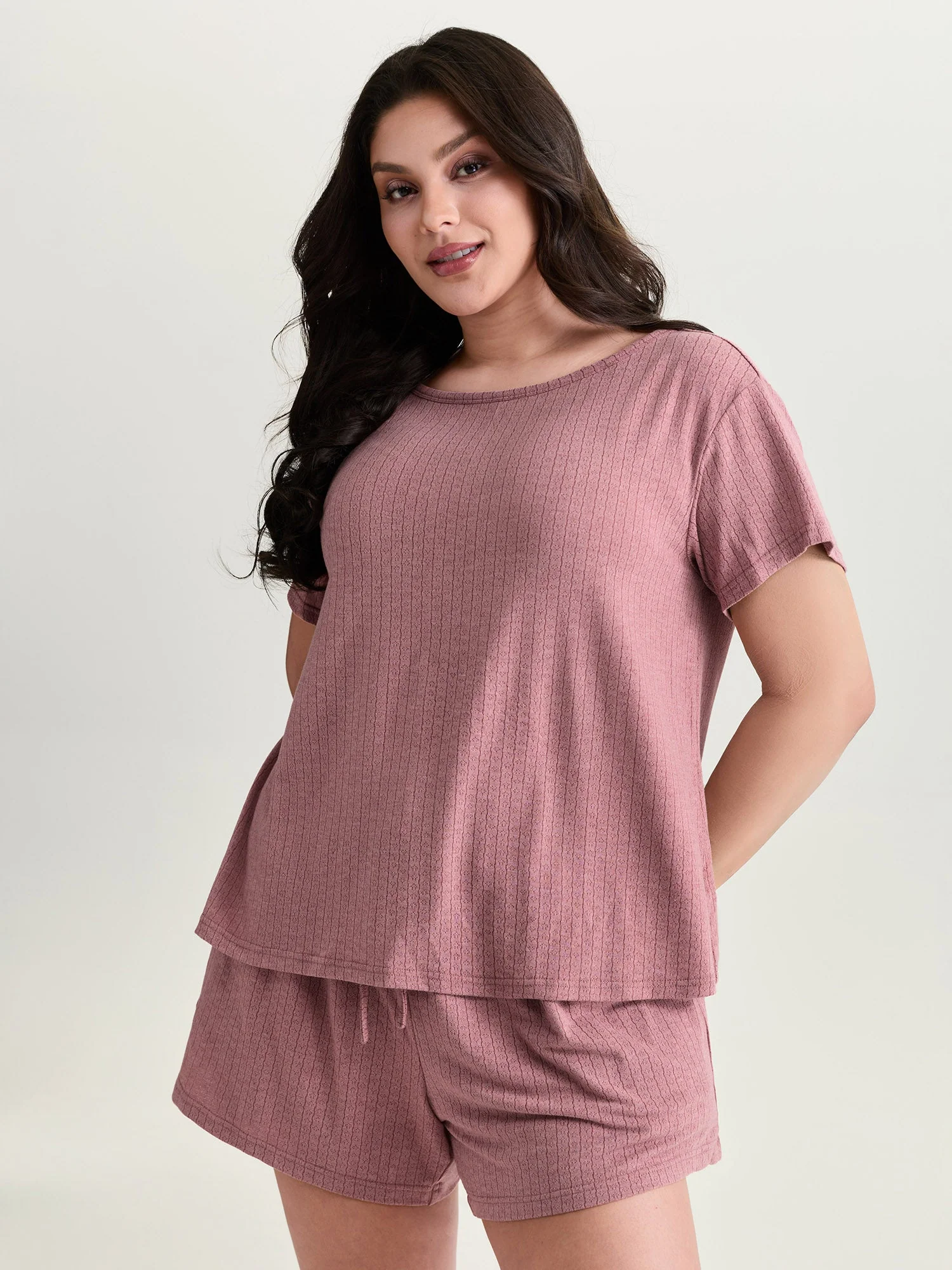 Supersoft Ribbed Plain Two-Piece Lounge Set