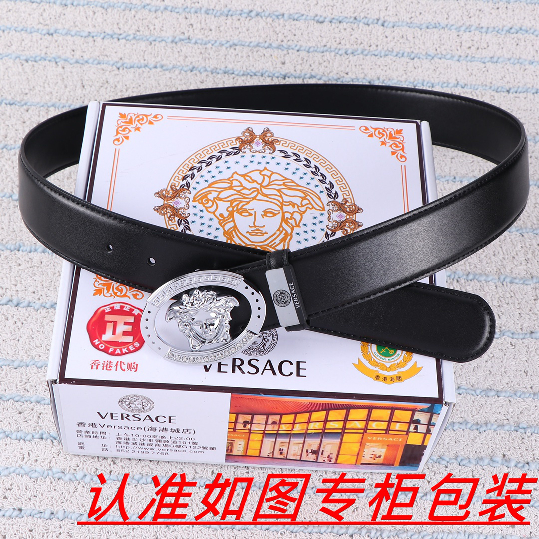 [TOP] VERSACE Men's Belt 3.8 cm - Black - 711 Luxury