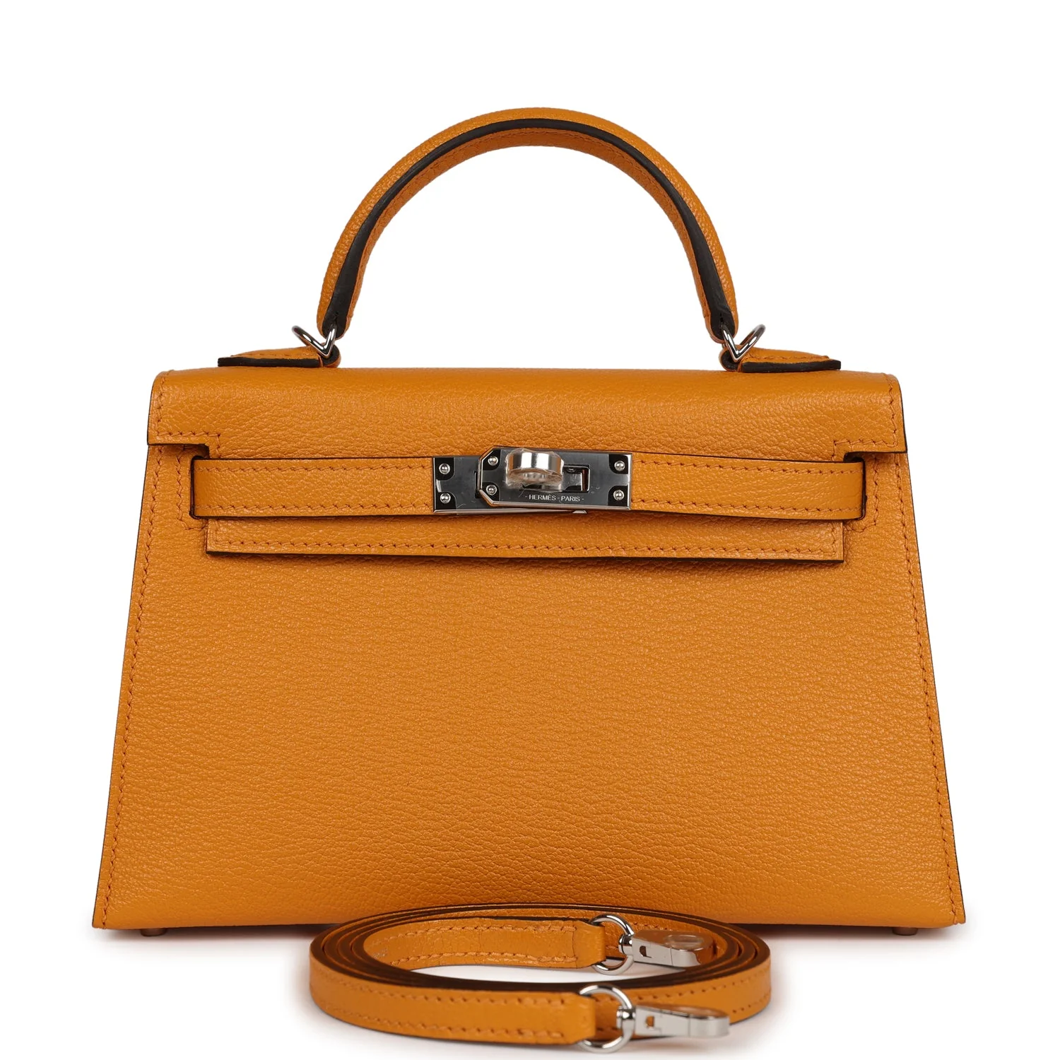 Hermes Kelly Sellier  Moutarde Chevre Palladium Hardware