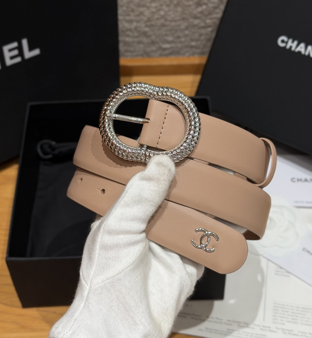 [TOP] CHANEL Cowhide Belt 3 cm - Nude Pink - 711 Luxury
