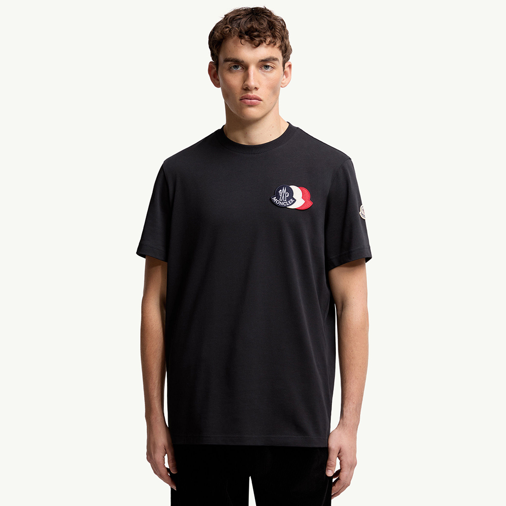 Moncler Navy Blue Embroidered Tricolor Logo Cotton T-Shirt Polos T-shirts #378700