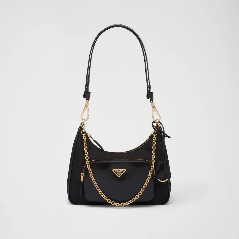 Re-Nylon and brushed leather mini-bag