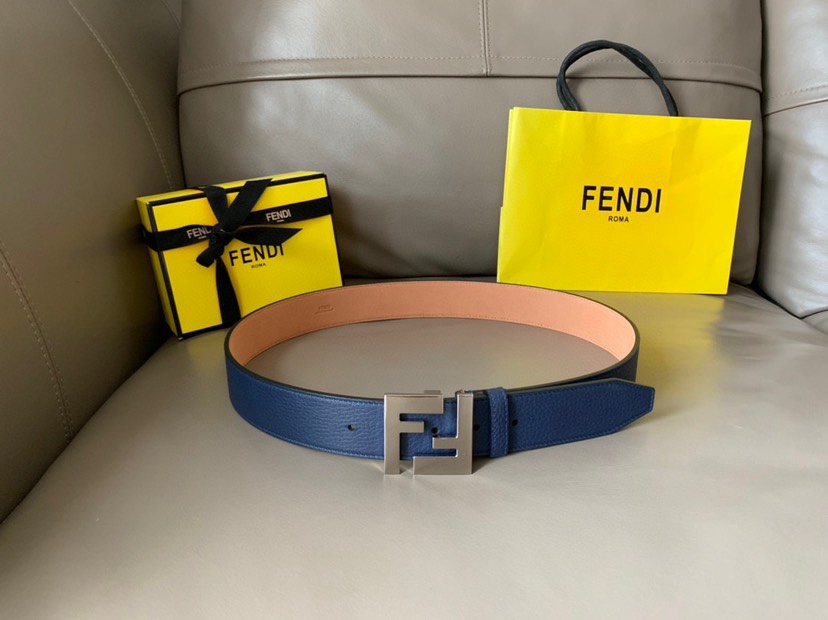 [TOP] FENDI Men's Belt Cowhide 4cm - Blue and Pink - 711 Luxury