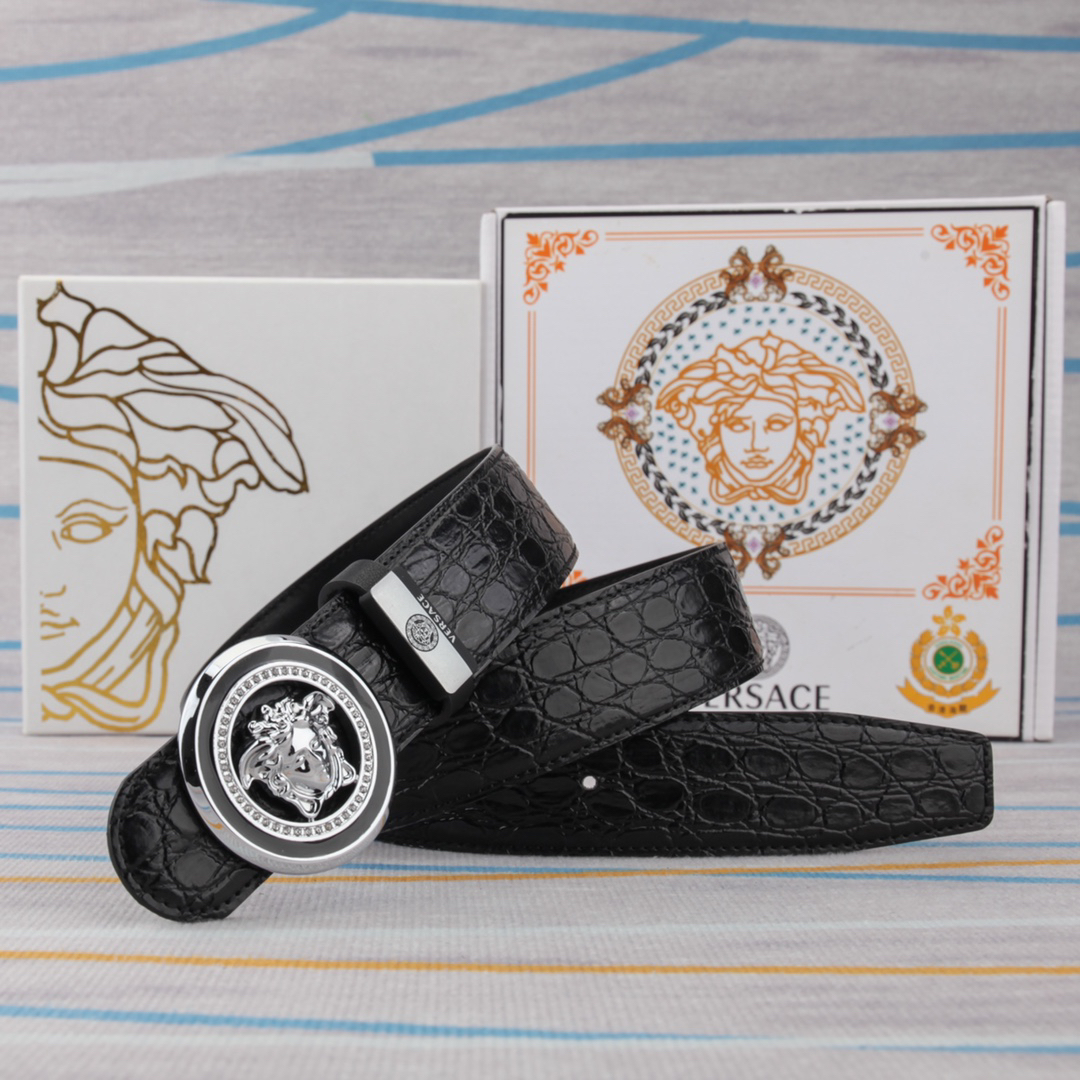 [TOP] VERSACE Men's Belt 3.8 cm - Black - 711 Luxury
