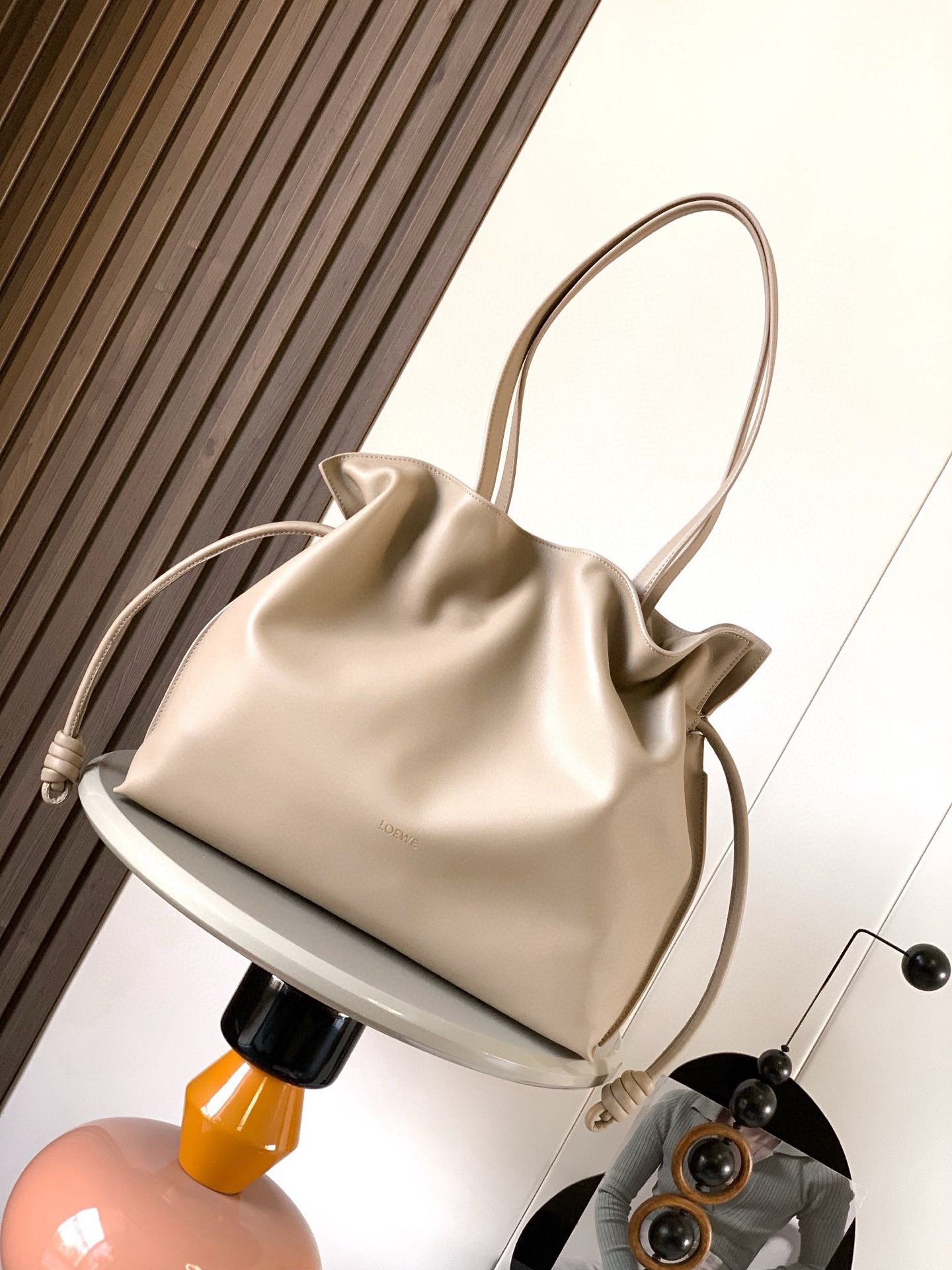 [TOP] LOEWE Flamenco Bag Cowhide Leather 38x29x14cm - Light Khaki - 711 Luxury