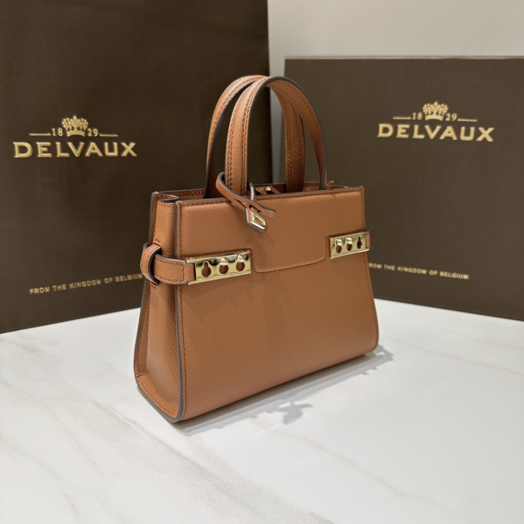 [TOP] Delvaux Tempete Crush Bag Calfskin 19*7*15cm - Brown - 711 Luxury