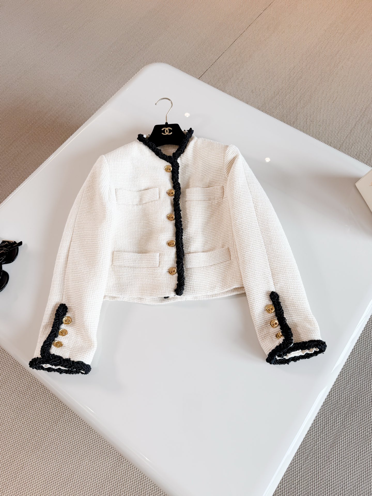 CHANEL Jacket and Skirt Tweed White Black #388581