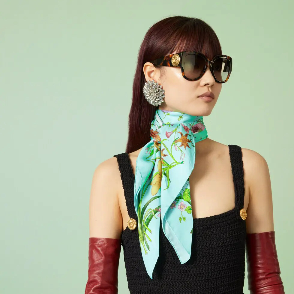 [TOP] GUCCI Silk Scarf 90x90 cm - Green