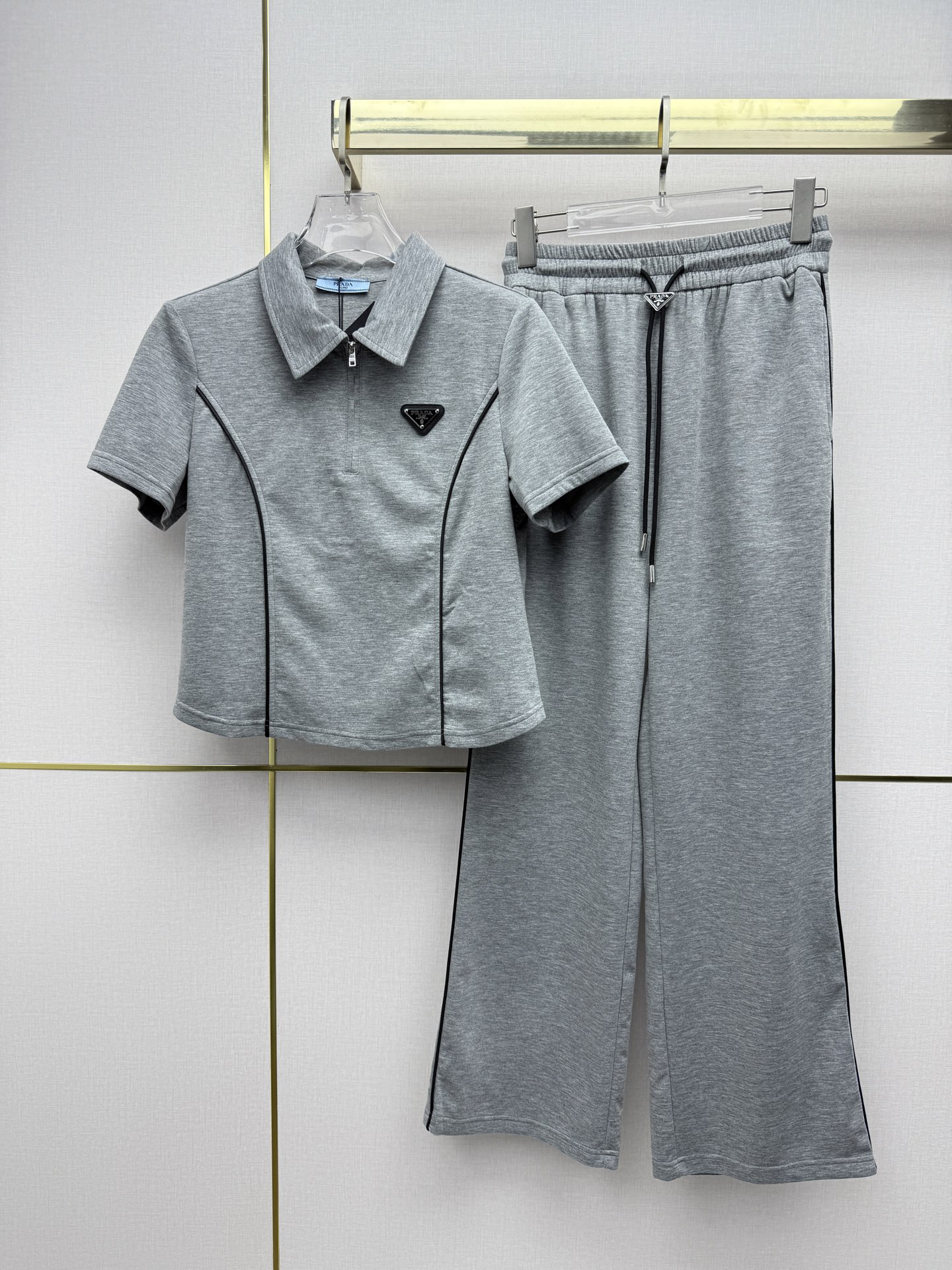 [TOP] PRADA Polo T-shirt + Pants Set - Gray