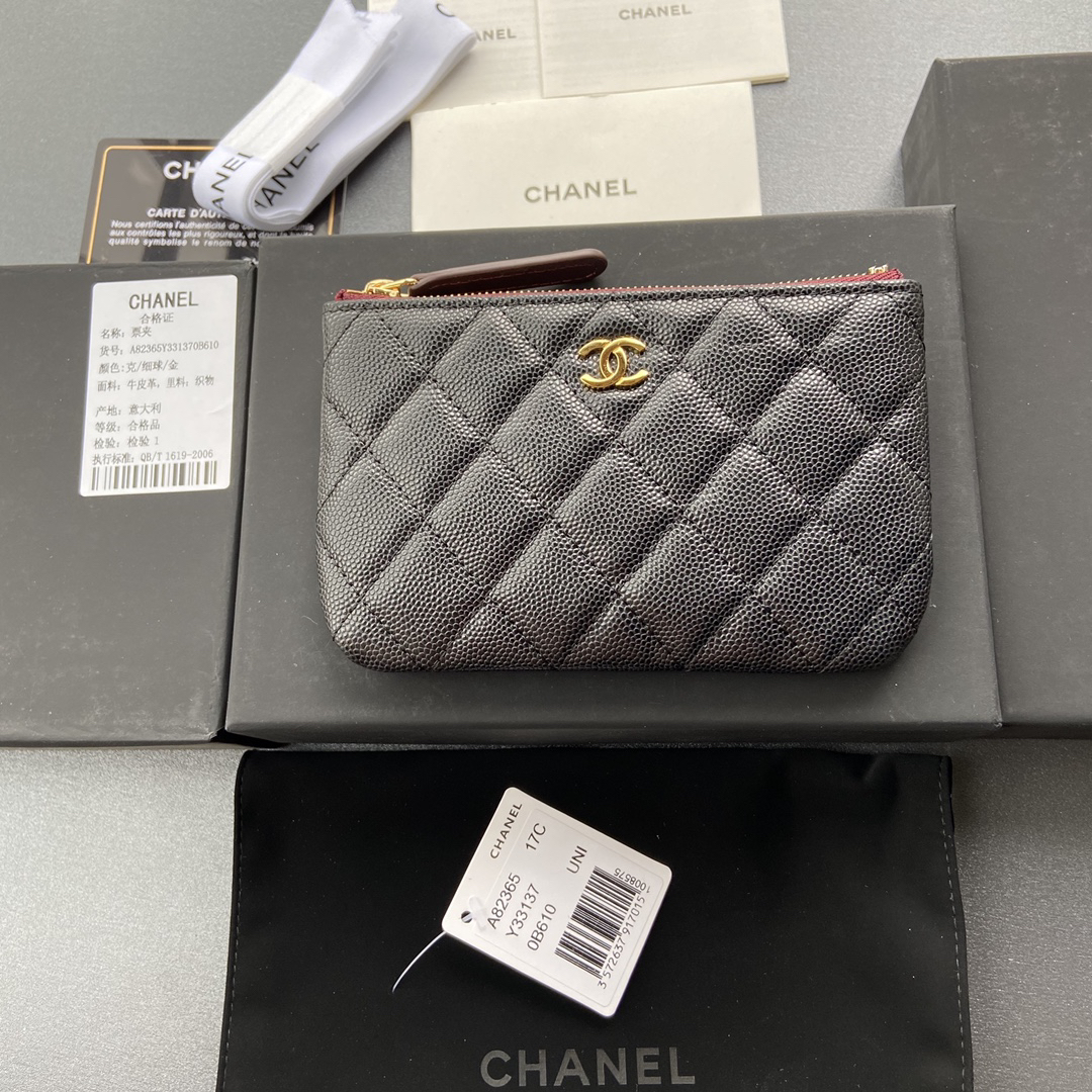 [TOP] CHANEL Caviar Wallet 15cm - Black - GHW - 711 Luxury