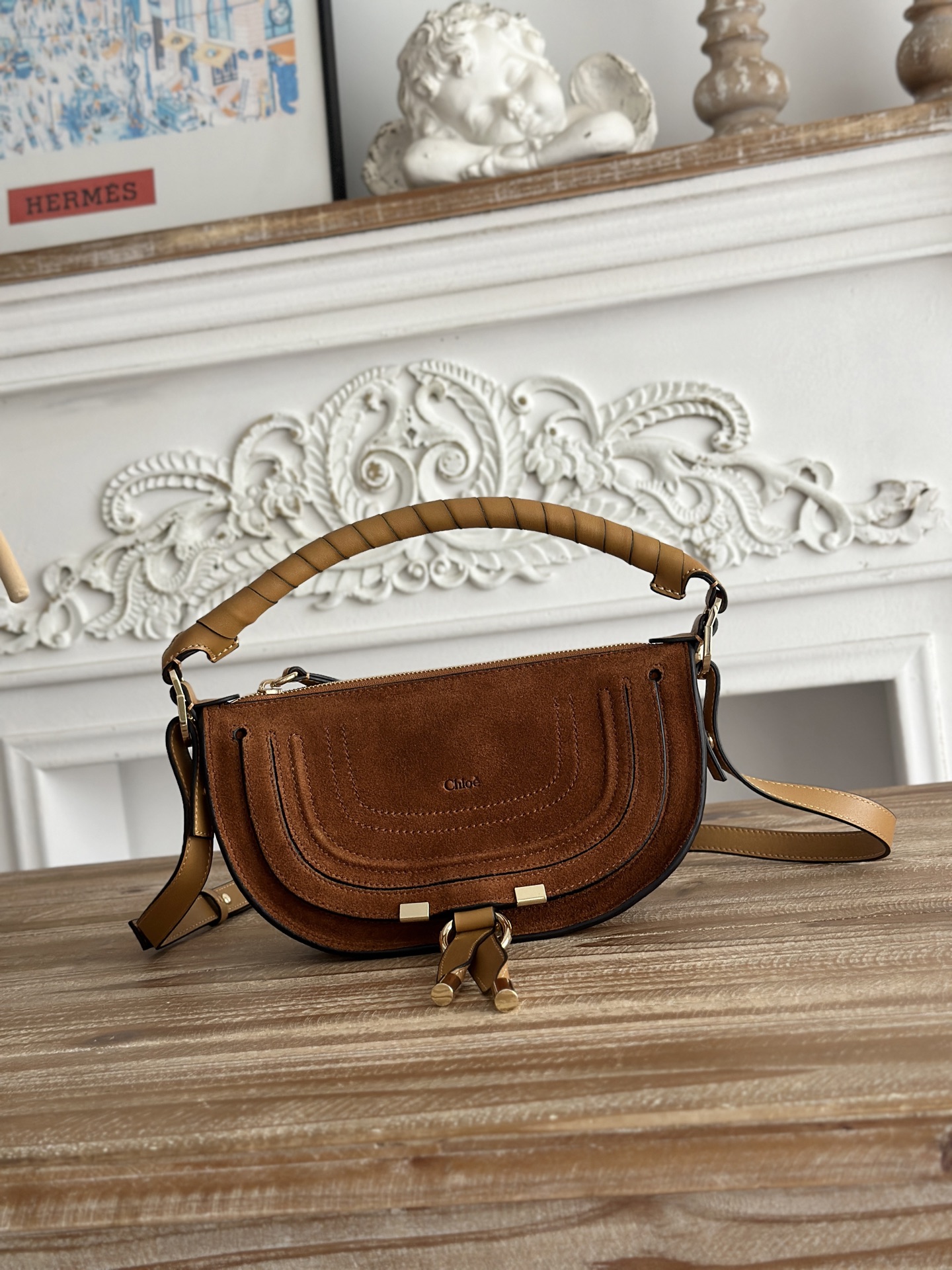 [TOP] Chloe Marcie Bag Suede Leather 25*15*7cm - Brown - 711 Luxury