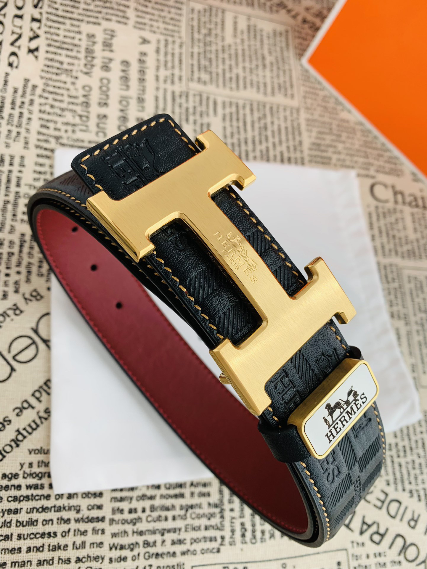 [TOP] HERMES Men's Buckle Logo Belt 3.8cm -Black - 711 Luxury