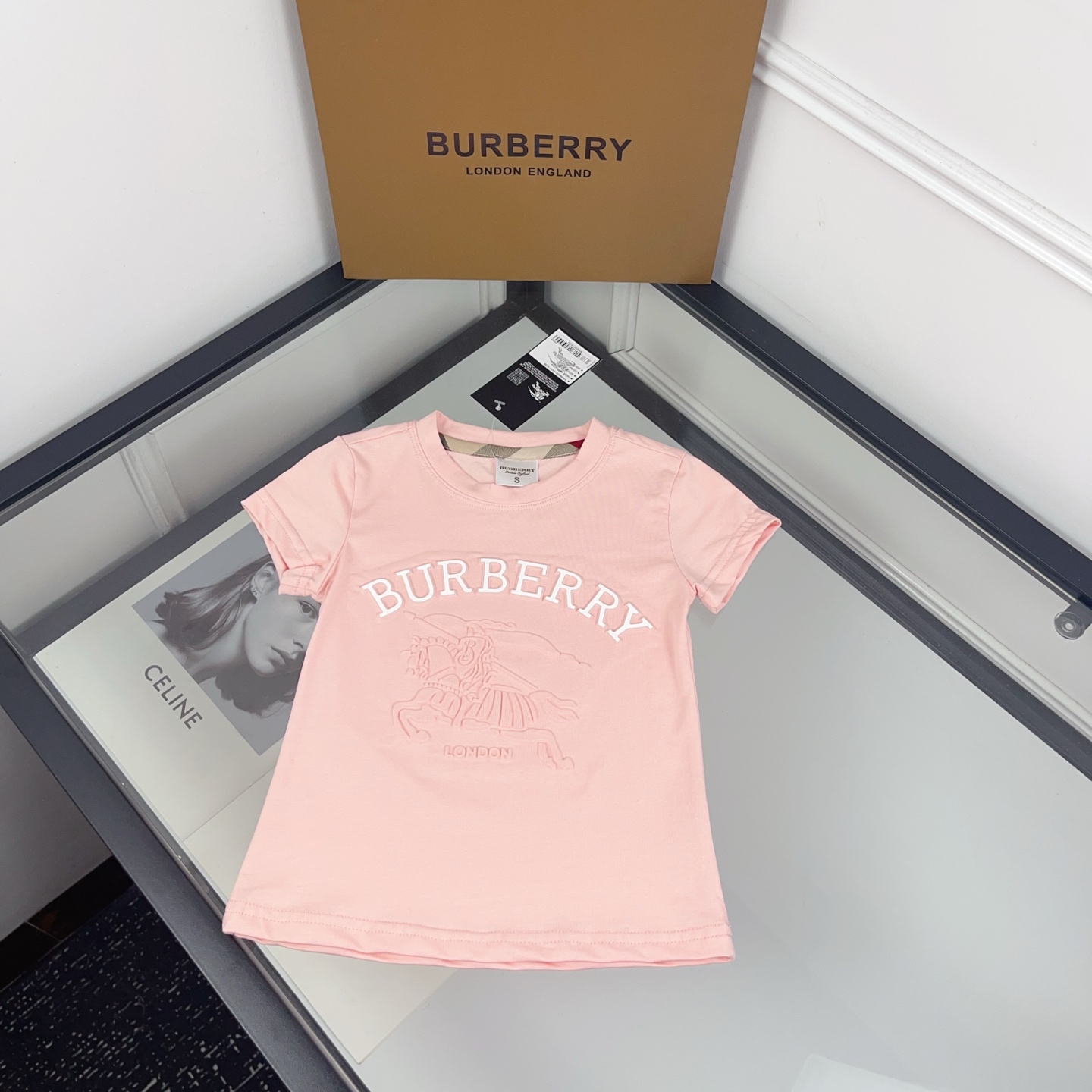 Burberry Girls Pink Embossed Equestrian Knight Logo Crew Neck Cotton Short Sleeve T-Shirt Kids Sizes 90-130