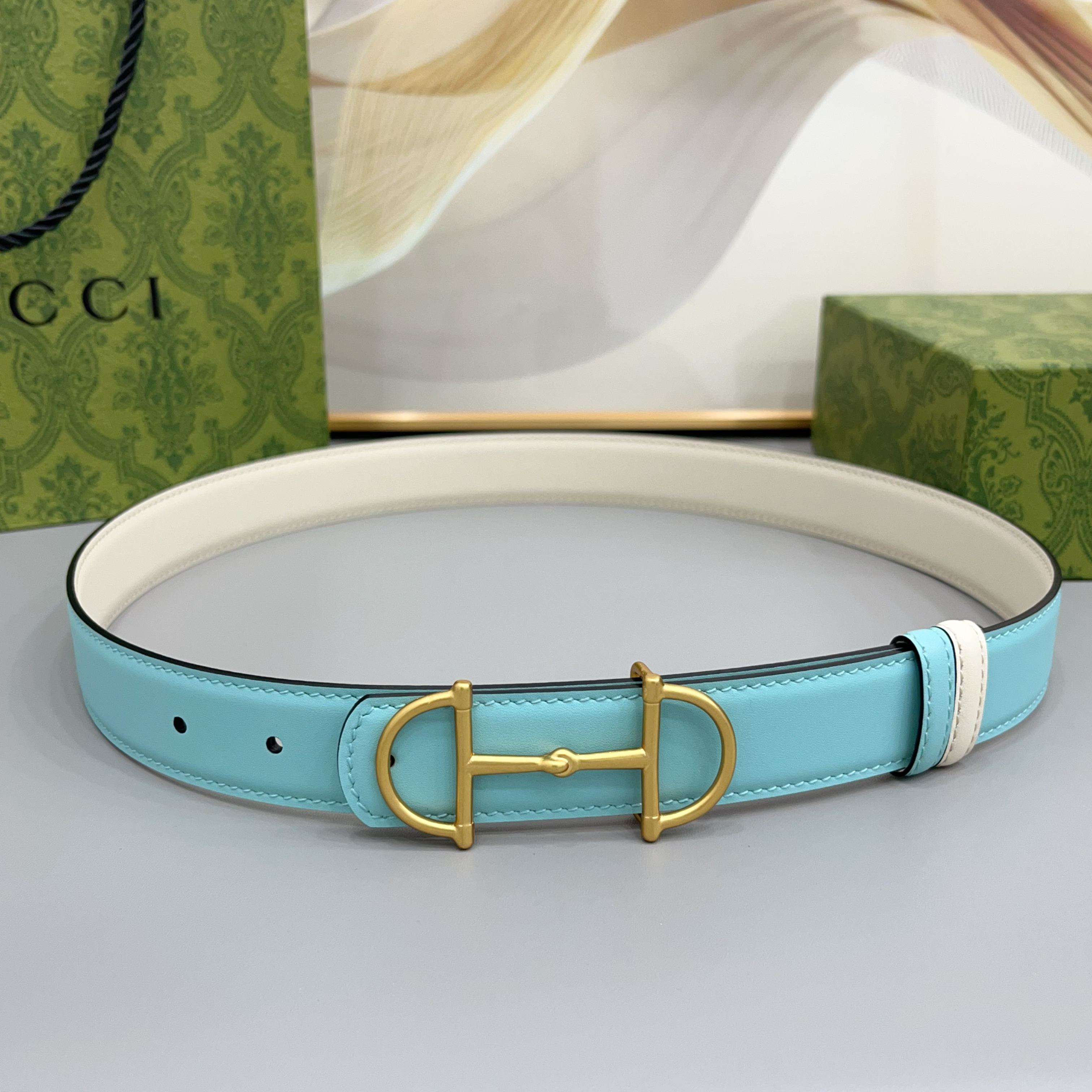 [TOP] GUCCI  Belt 3 cm - Blue - 711 Luxury