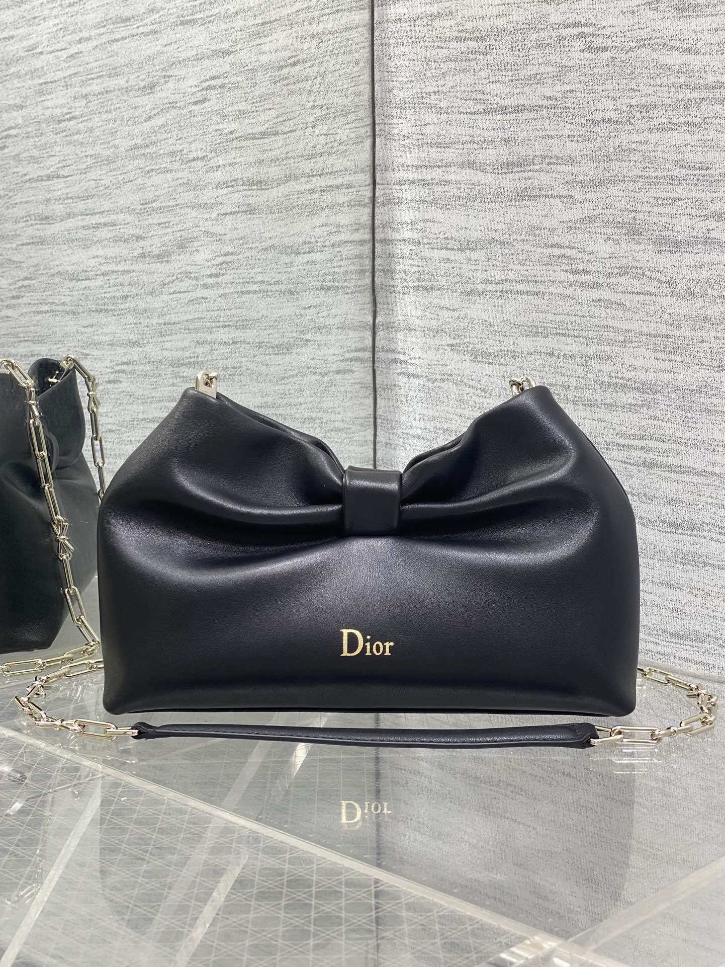 [TOP] Christian Dior Bow Bag Cowhide 27x8x18cm - Black - 711 Luxury