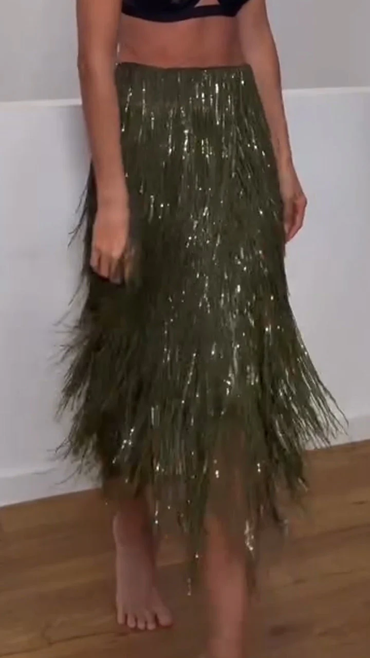 Women Fringed Sequin Dinner Party Sexy Skirt
