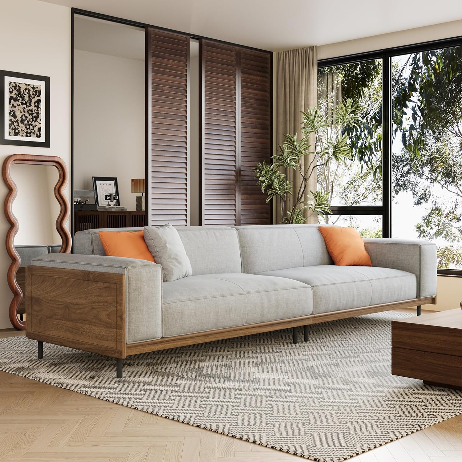 GildedGrove Walnut Fabric 2.8-Meter Large Sofa - 4/5 Seater with Solid Wood Frame & High Resilience Cushions - Ideal for Living Room, Bedroom, or Office - UK Fast Delivery