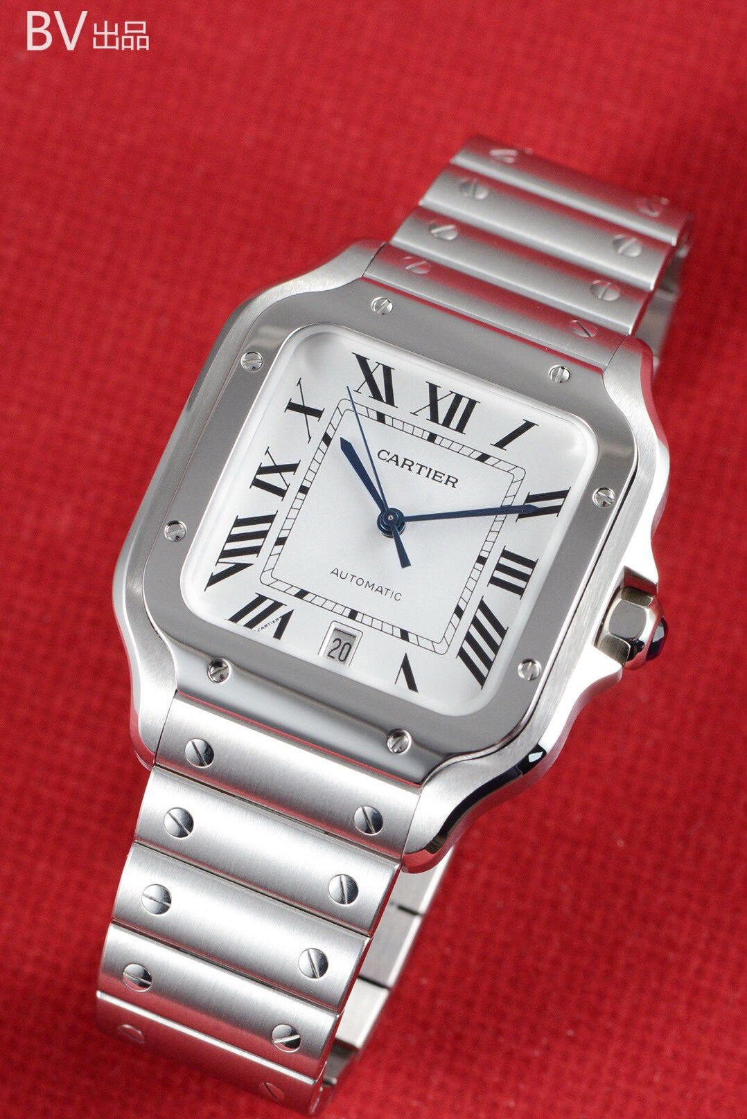 Cartier Santos Silver-plated Pearlescent Roman Numerals Watch #389533