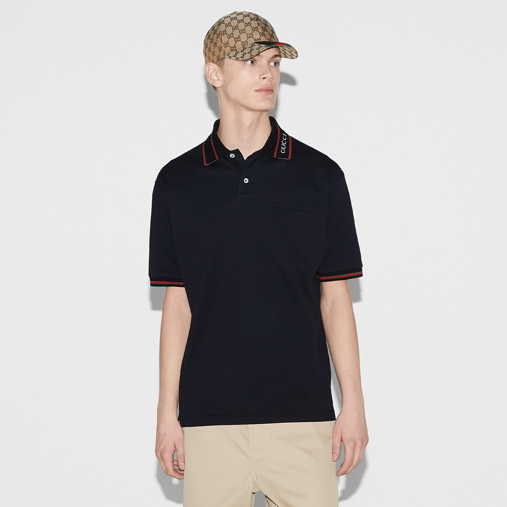 Gucci Cotton Piquet Polo Shirt in Black #384702