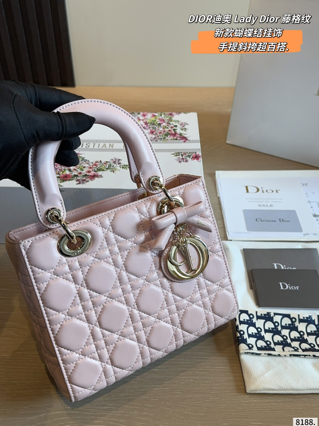 Dior Lady D-joy Pink Quilted Leather Handbag with Metal Hardware and Detachable Strap (Replica)