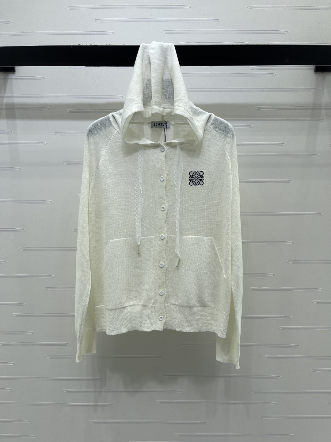 [TOP] LOEWE Hooded Long-sleeved Cardigan - White