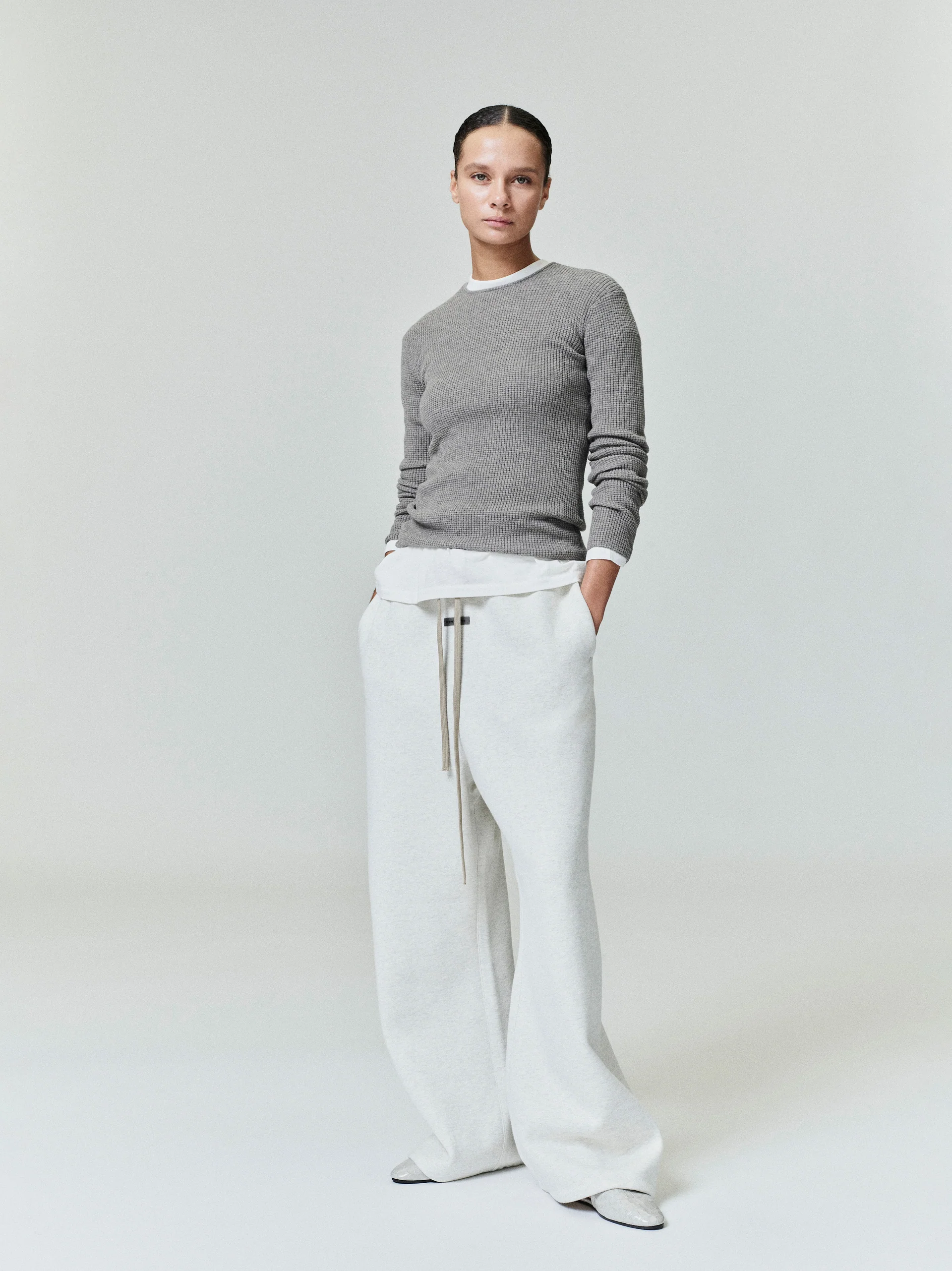 ESSENTIALS Womens Waffle Long Sleeve Top