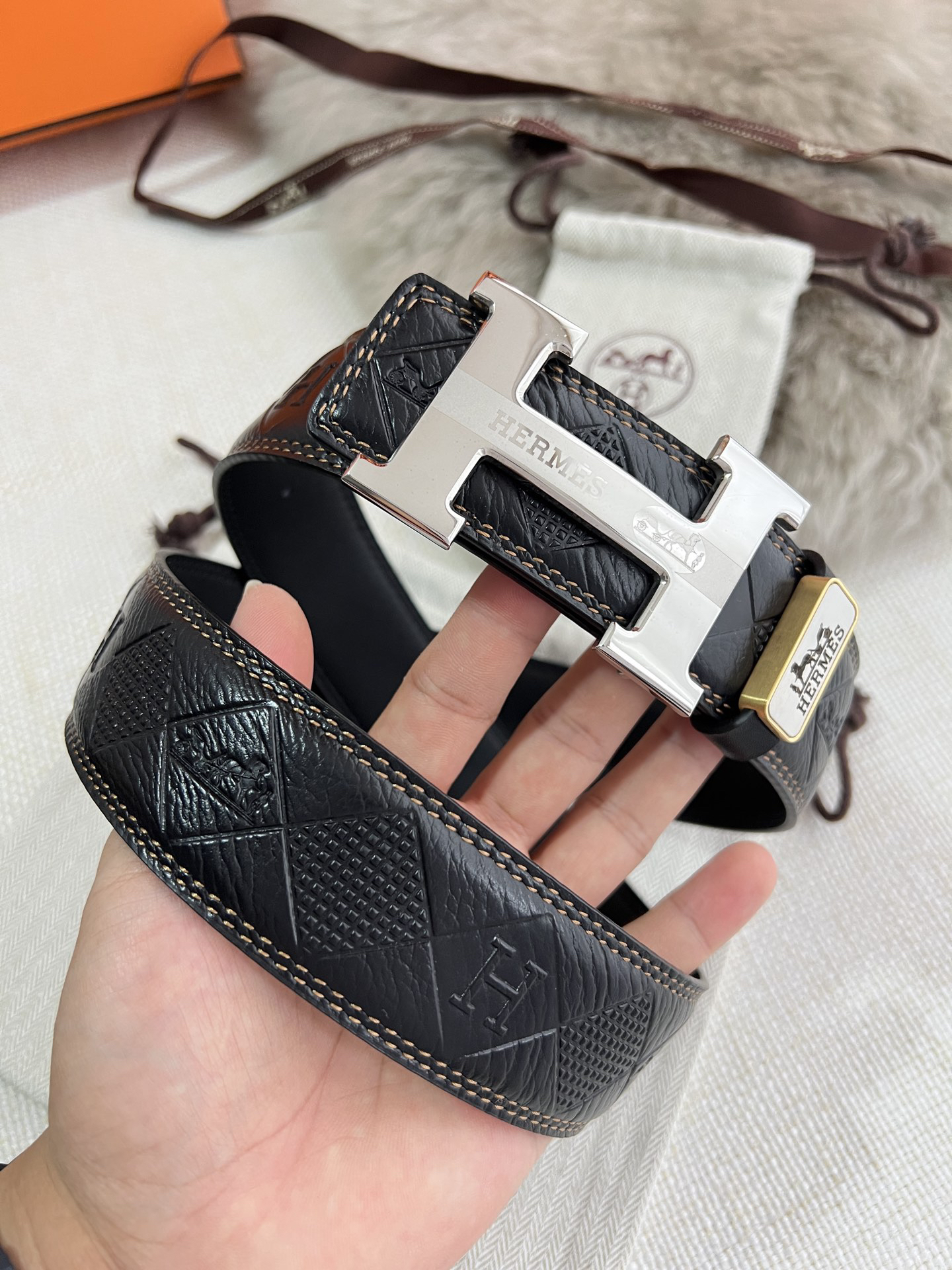 [TOP] HERMES Men's  Belt 3.8cm - Black - 711 Luxury