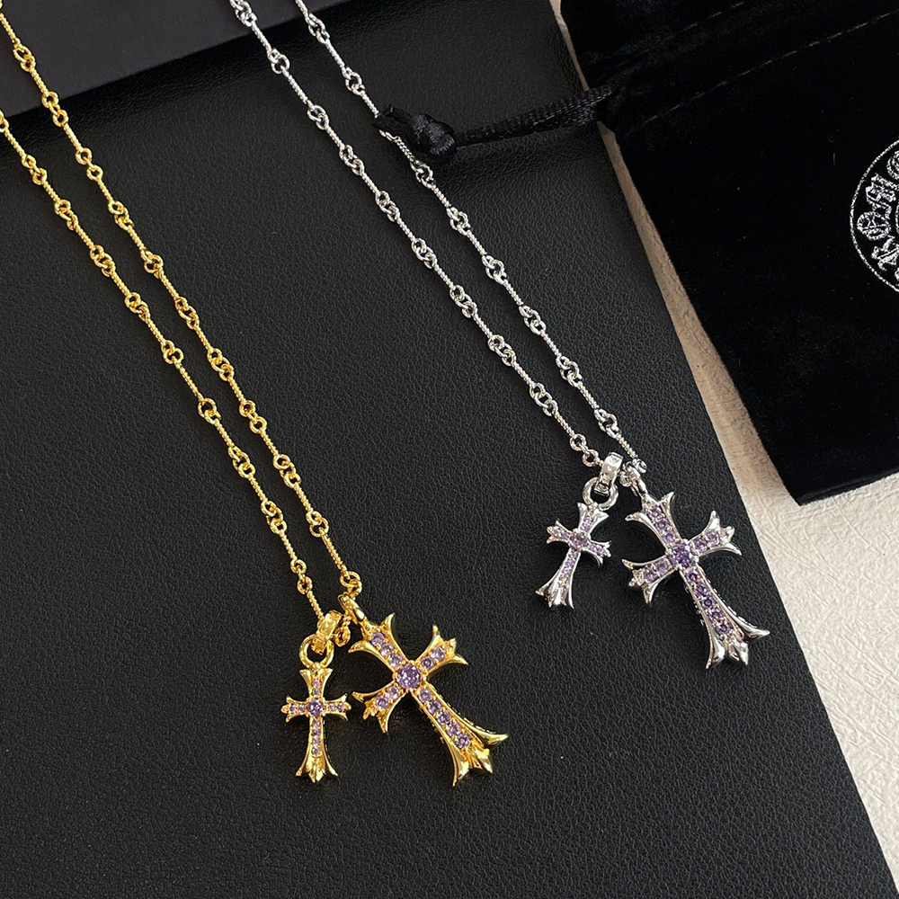 Chrome Hearts Jewelry Chrome Hearts Double Cross Diamond Necklace 55CM#388331 | Nigo Office