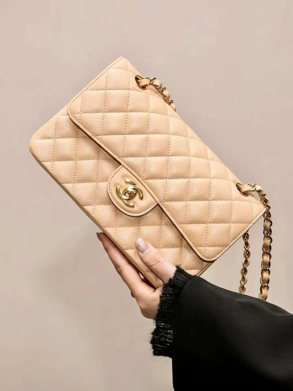 [TOP] CHANEL Classic Flap Bag 23cm - Apricot & GHW