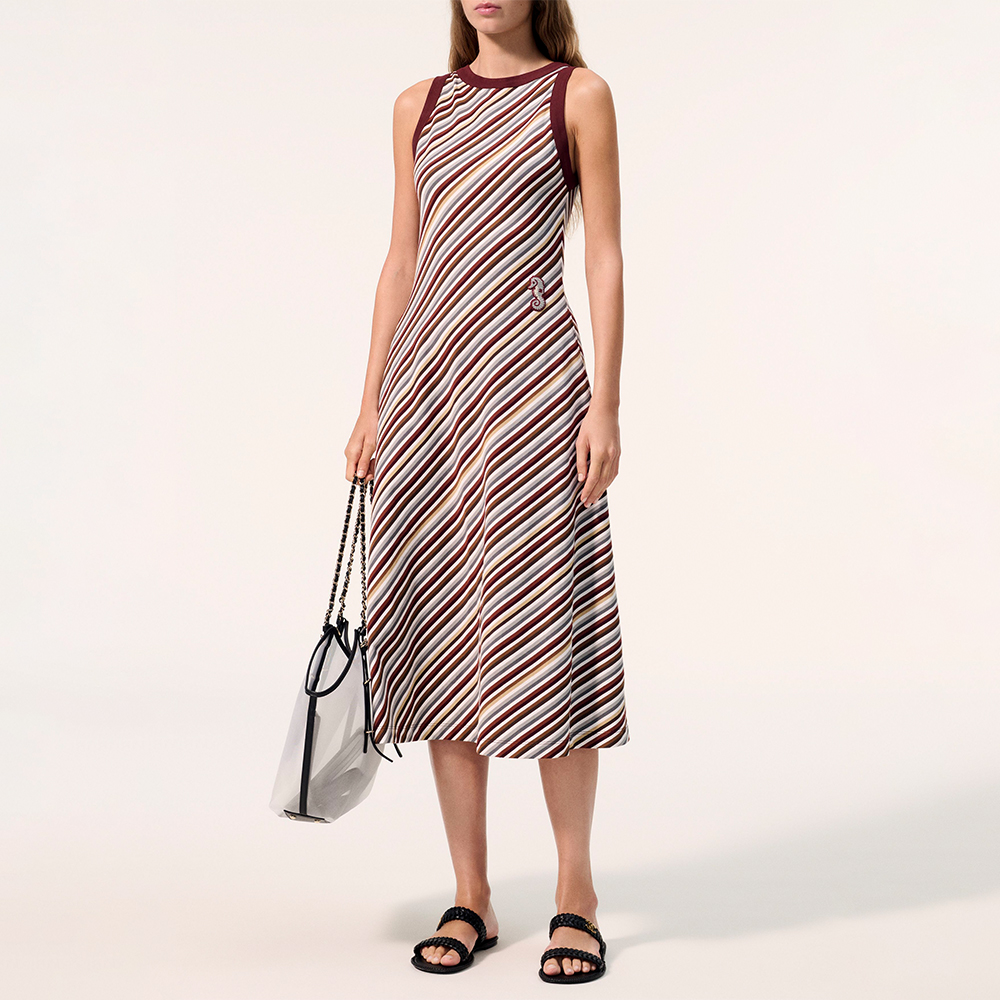CHANEL Long Dress Cotton Brown White Black #386328