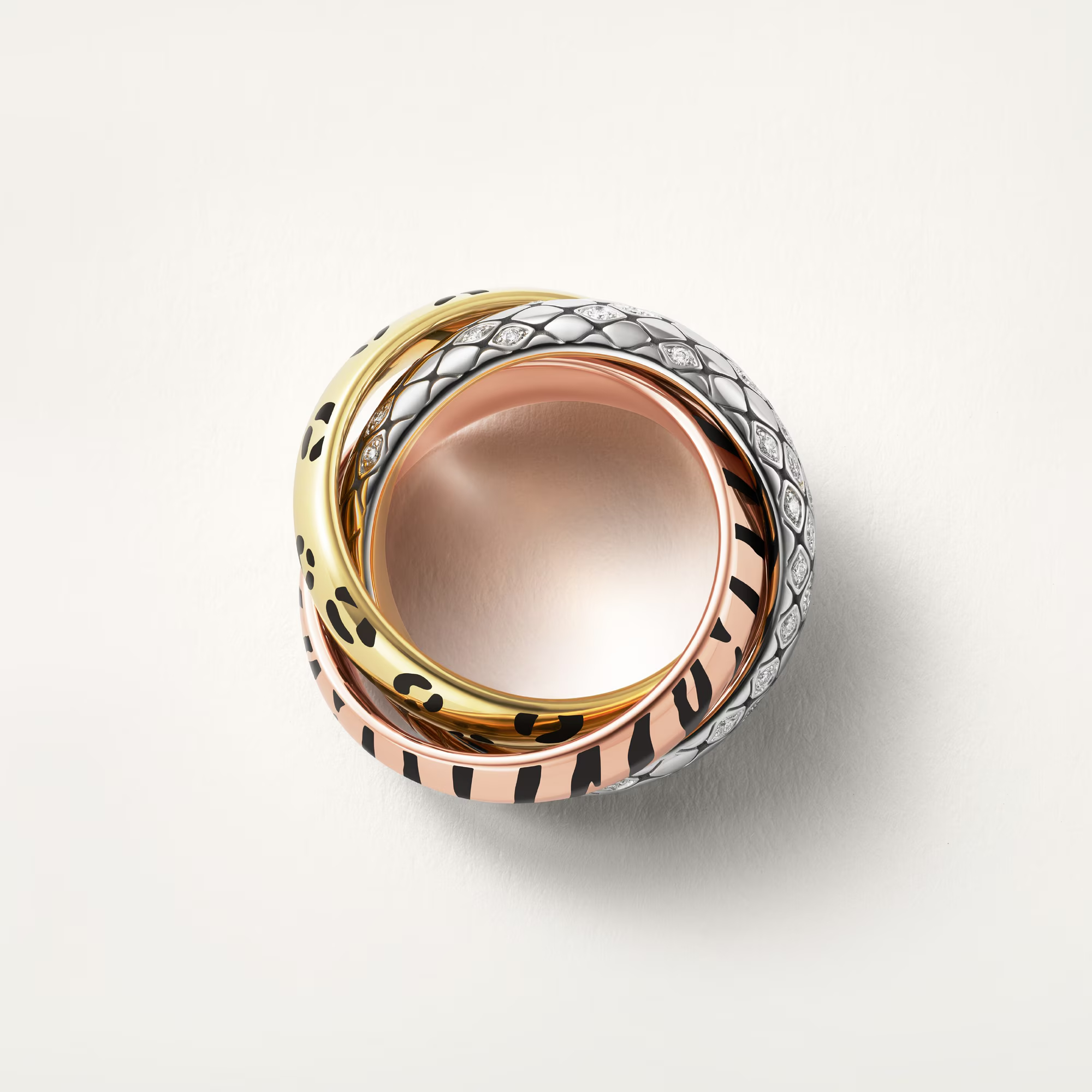 Carty Three Circles Ring, Three Tone, Lacquer, Half-Paved