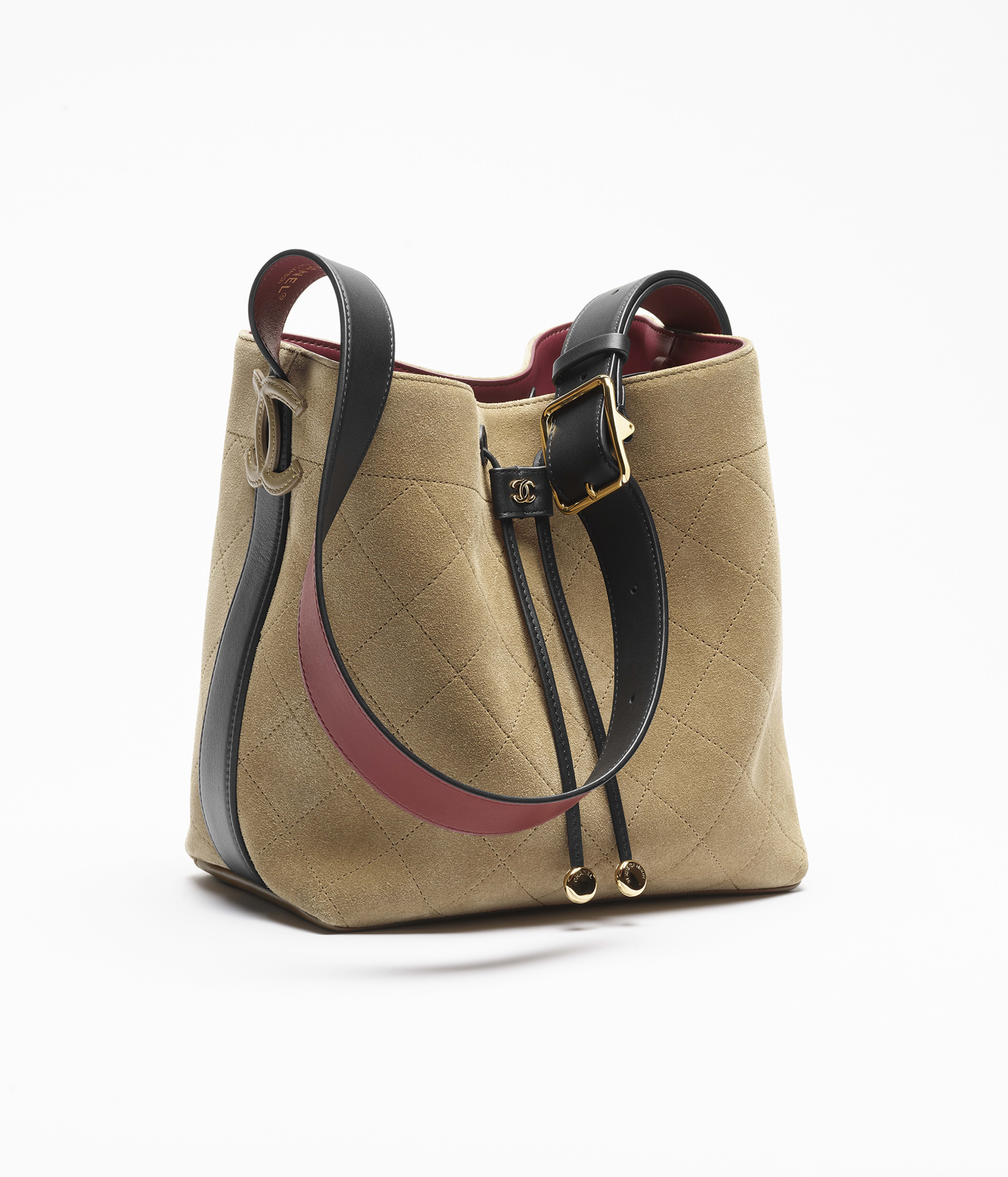 Chanel black Bag CHANEL Bucket bag Suede Calfskin Calfskin Gold-tone Metal Dark Beige Black #396361 View 2 | Nigo Office