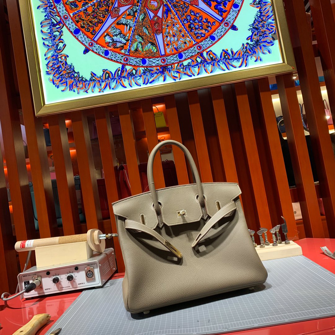 [TOP] HERMES Birkin Togo Leather 30cm - Etoupe & GHW