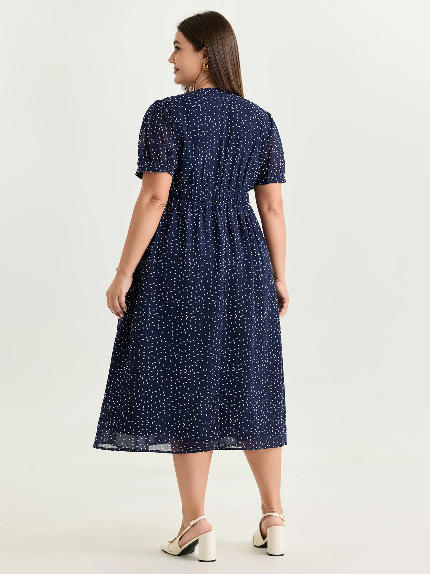 Pretty Polka Dots Ribbon Neckline Midi Dress