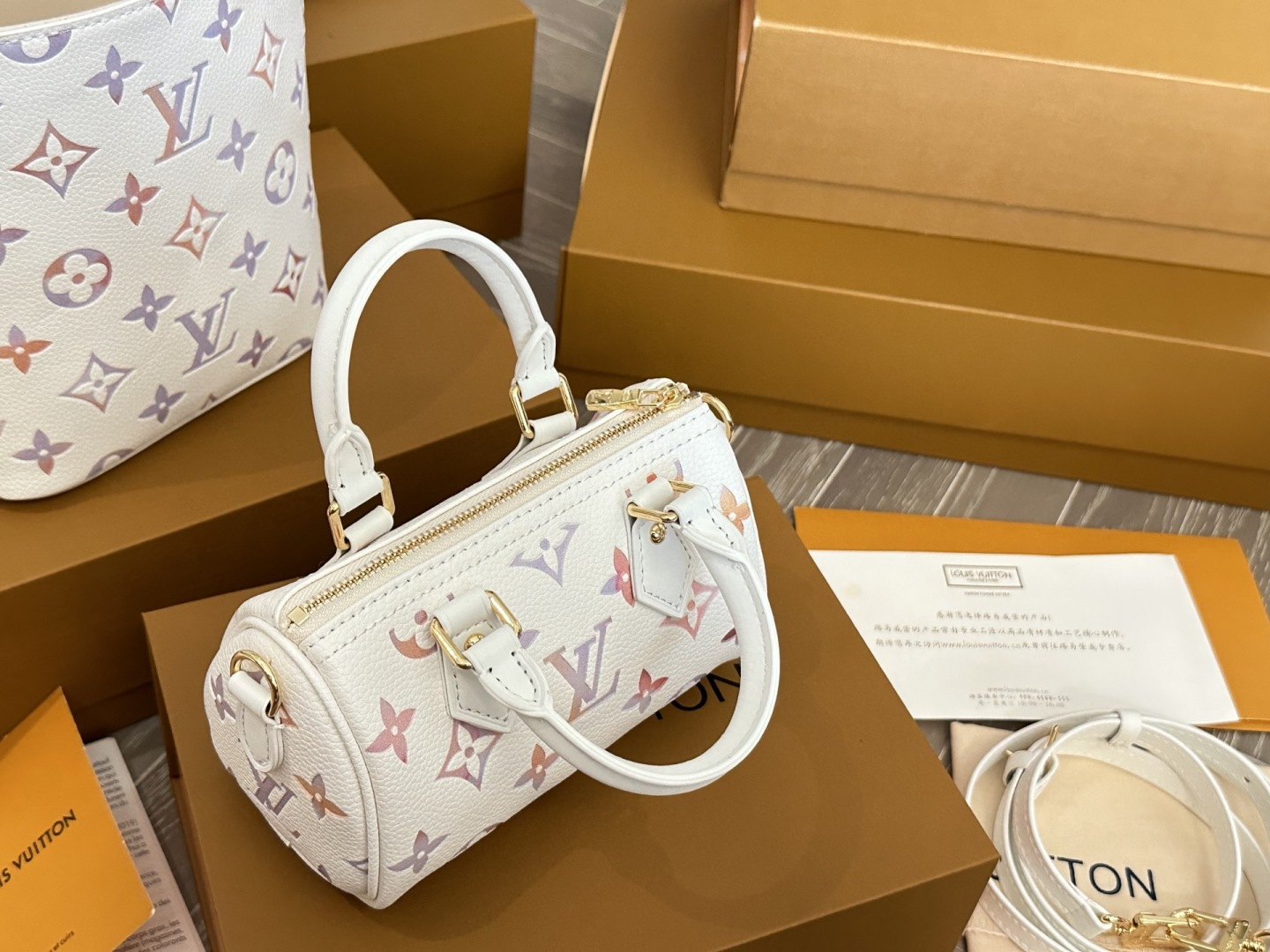 Louis Vuitton Nano Handbag White Multicolor Patterns (Replica)