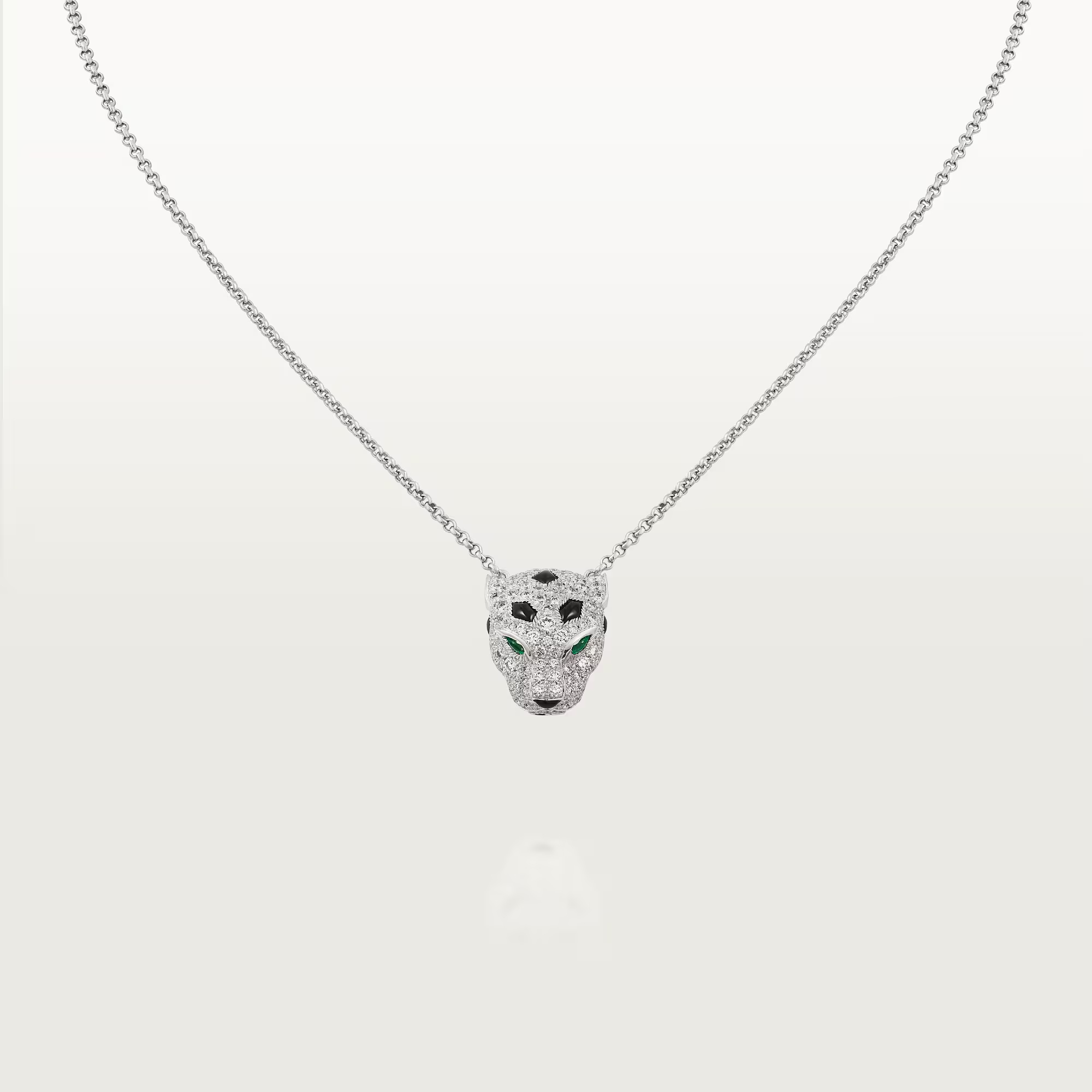 Carty Panther Motif Necklace, White Gold, Paved Moissanite